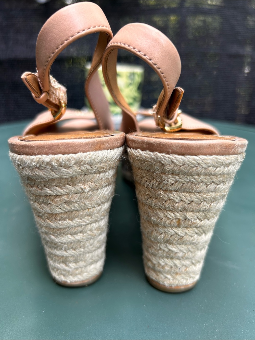 Coach Nude/Tan Leather Peep-Toe Slingback Flats - Picture 8 of 11
